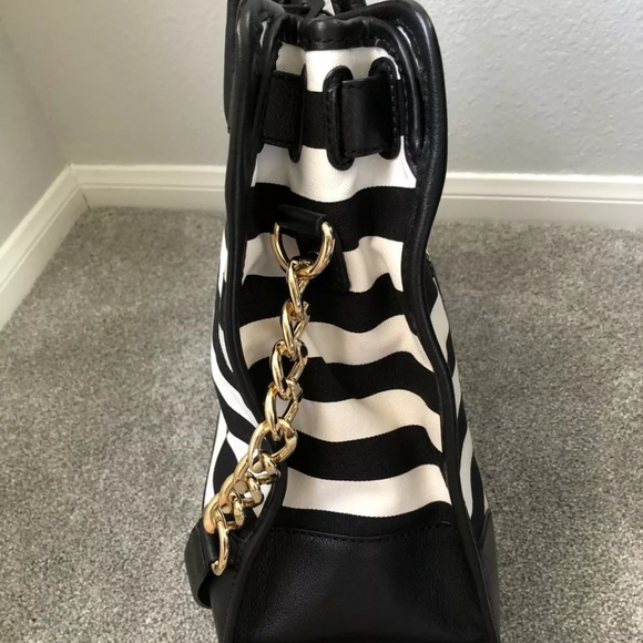 Michael Kors Large Hamilton Striped Bag Tote Black - Picture 4 of 7